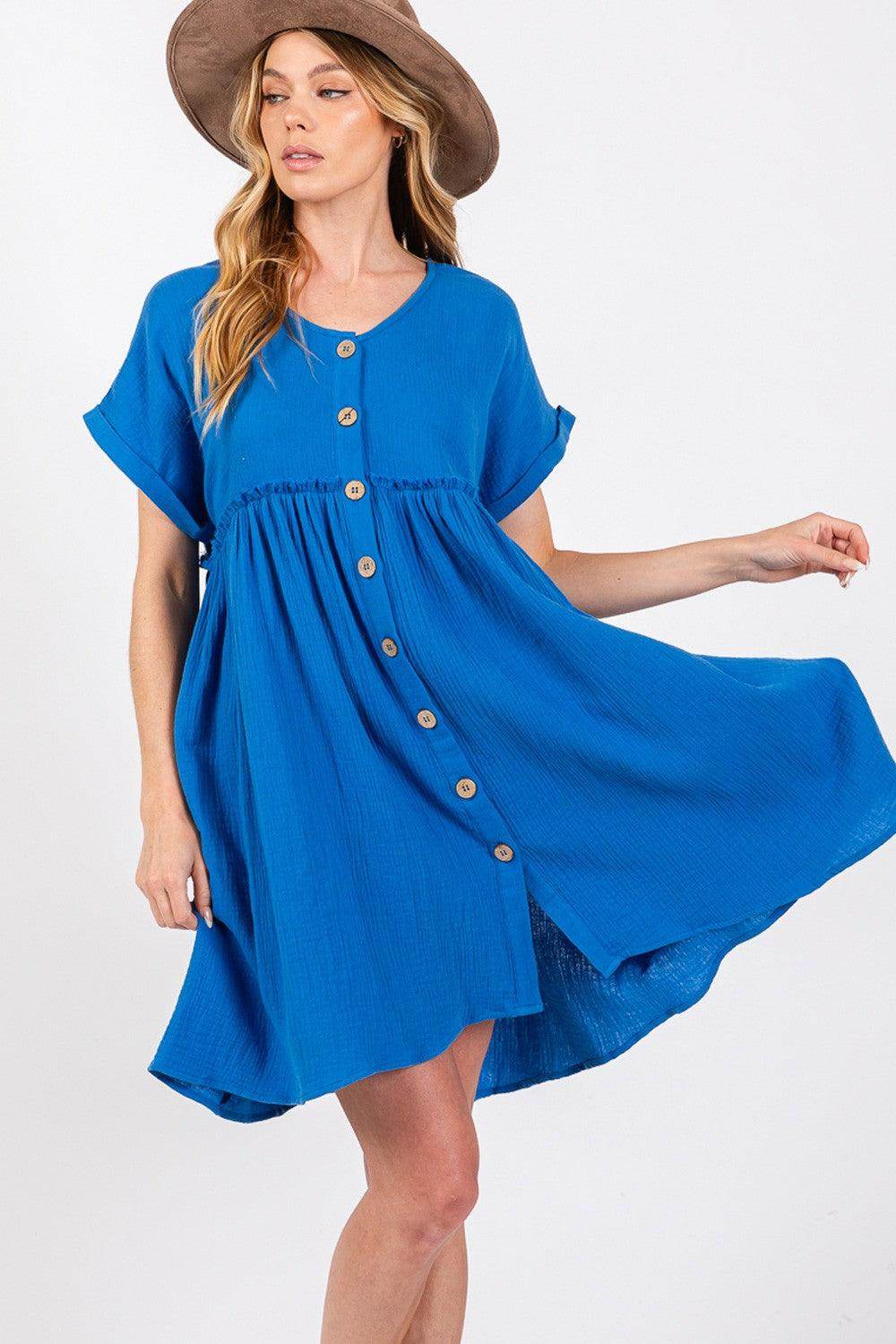 SAGE + FIG Button Up Short Sleeve Dress for Women - Selvanelle