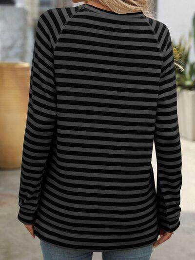 Mandy Striped Round Neck Long Sleeve T-Shirt for Women - Selvanelle