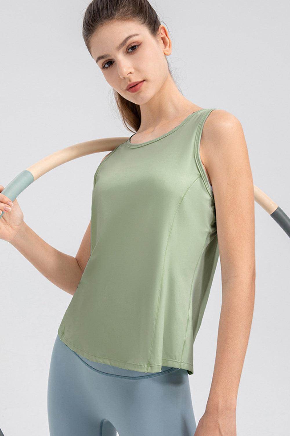 Wide Strap Round Neck Active Tank for Comfortable Workouts - Selvanelle