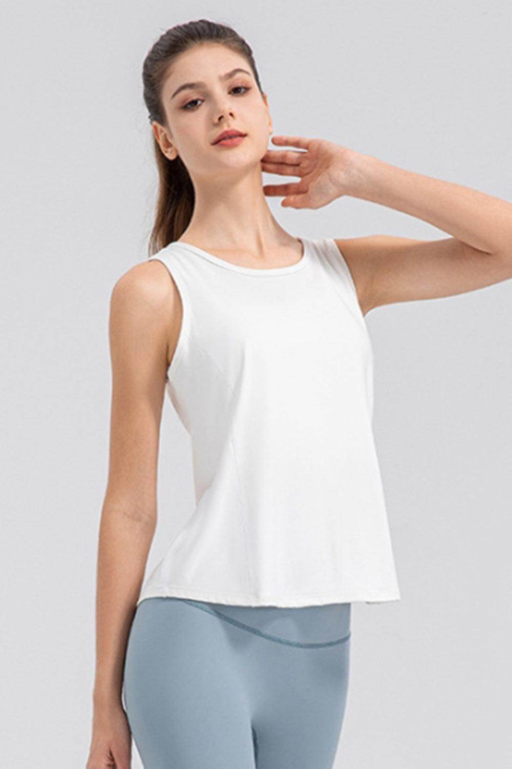 Wide Strap Round Neck Active Tank for Comfortable Workouts - Selvanelle