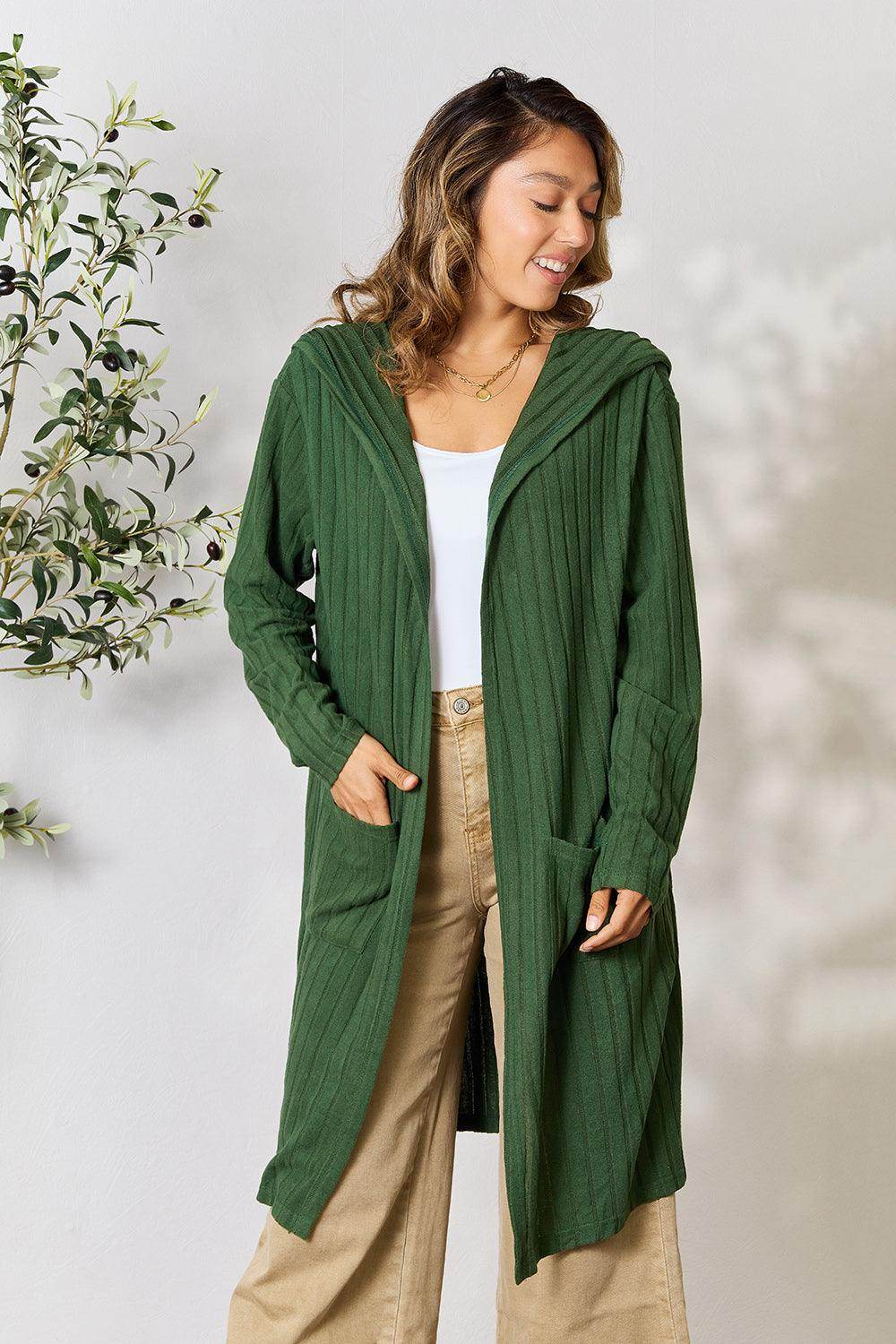 Basic Bae Full Size Hooded Sweater Cardigan for Women - Selvanelle