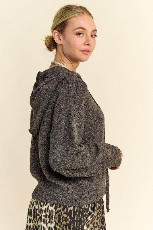 Davi & Dani Drop Shoulder Long Sleeve Hooded Sweater for Women - Selvanelle