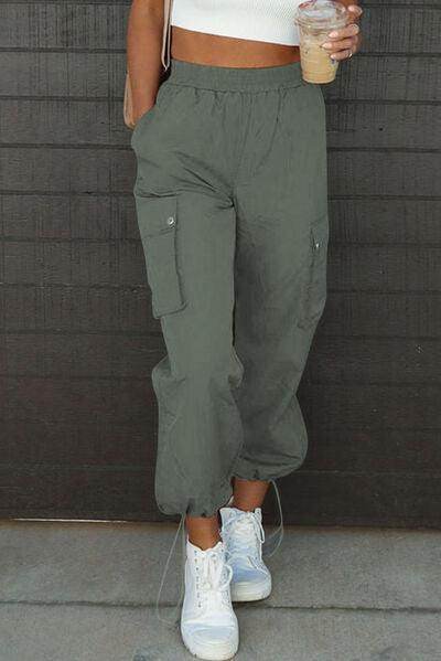 Drawstring Elastic Waist Pants with Pockets for Women - Selvanelle
