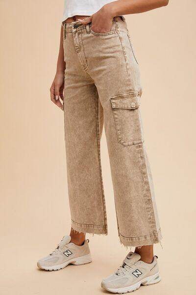 Annie Wear Raw Hem Wide Leg Jeans with Cargo Pockets - Selvanelle