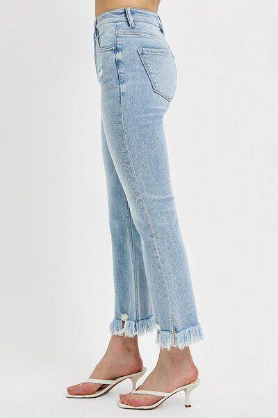 RISEN Full Size Raw Hem Distressed Cropped Flare Jeans Plus Size - Selvanelle
