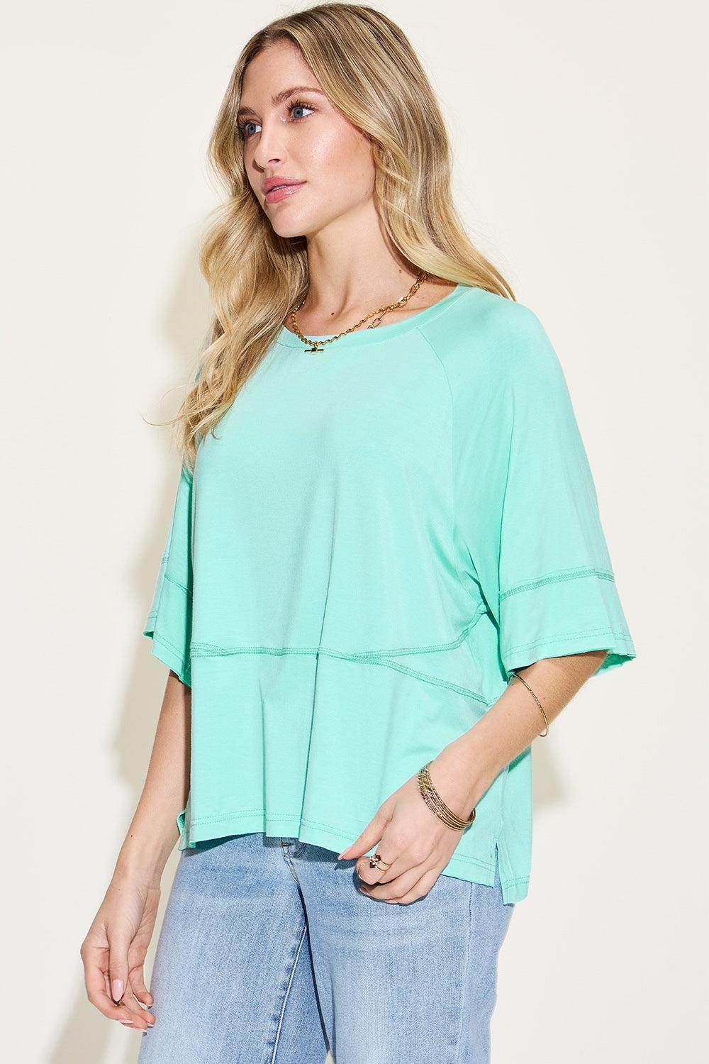 Basic Bae Full Size Bamboo Round Neck Exposed Seam T-Shirt - Selvanelle