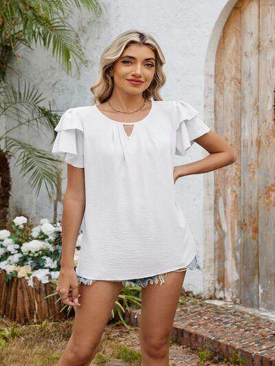 Cutout Round Neck Short Sleeve Blouse for Women Fashion - Selvanelle