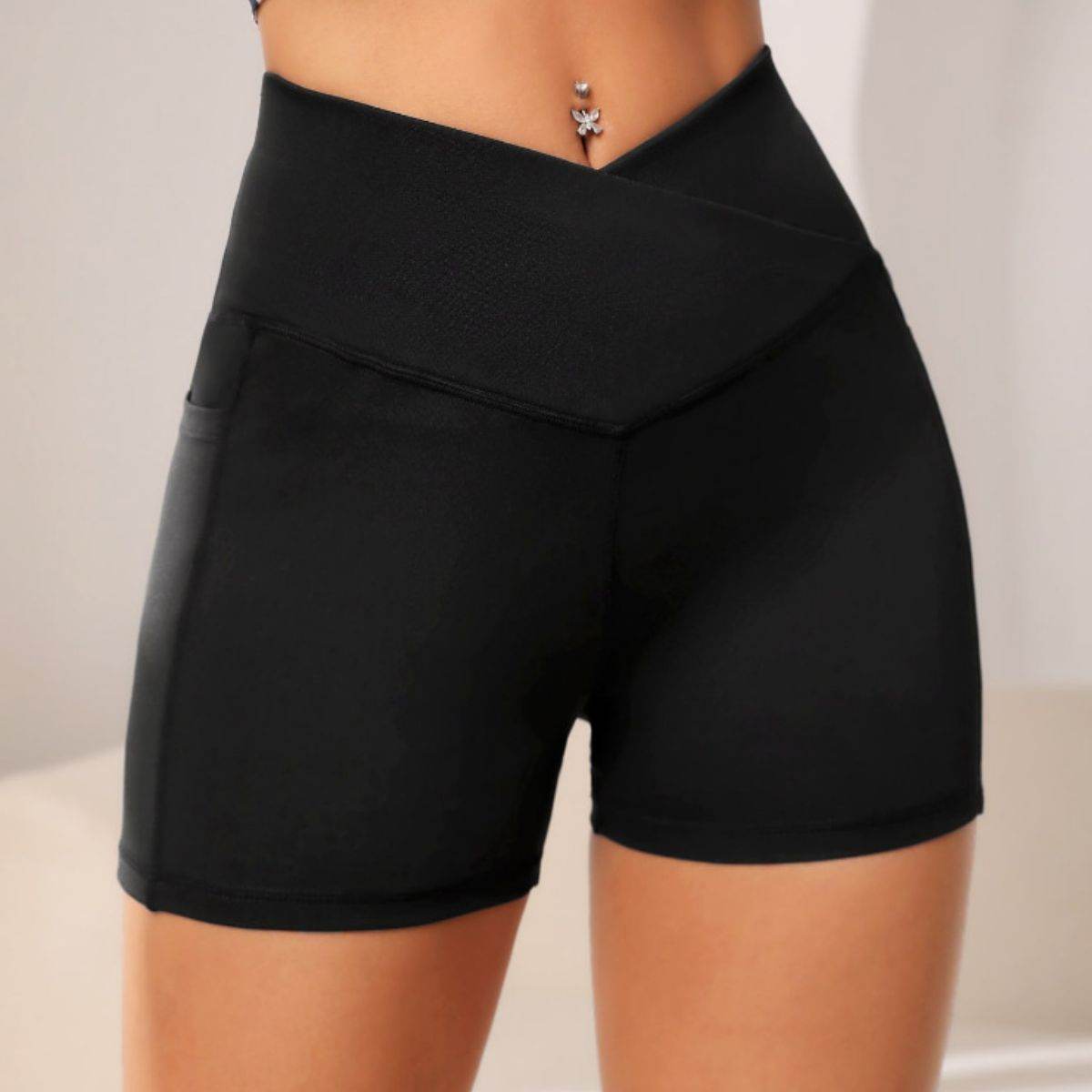 Wide Waistband Active Shorts with Pocket - Selvanelle