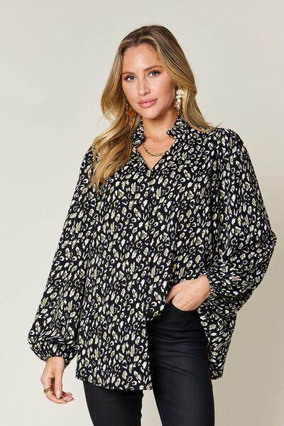 Double Take Full Size Leopard Long Sleeve Blouse for Women - Selvanelle
