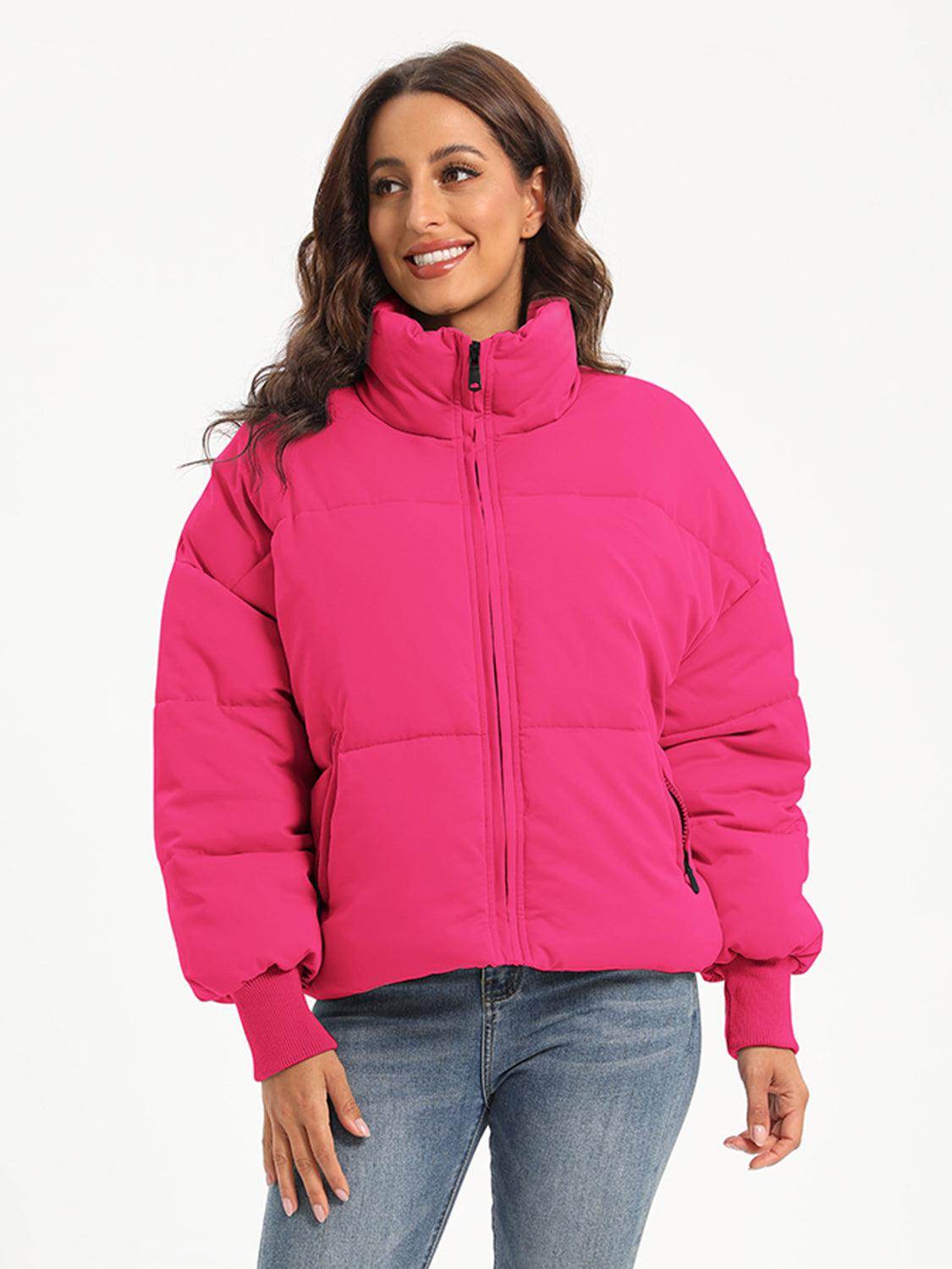 Zip Up Turtleneck Long Sleeve Winter Coat for Women - Selvanelle