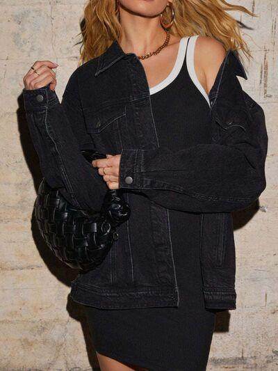 Button Up Collared Neck Denim Jacket for Women Fashion - Selvanelle