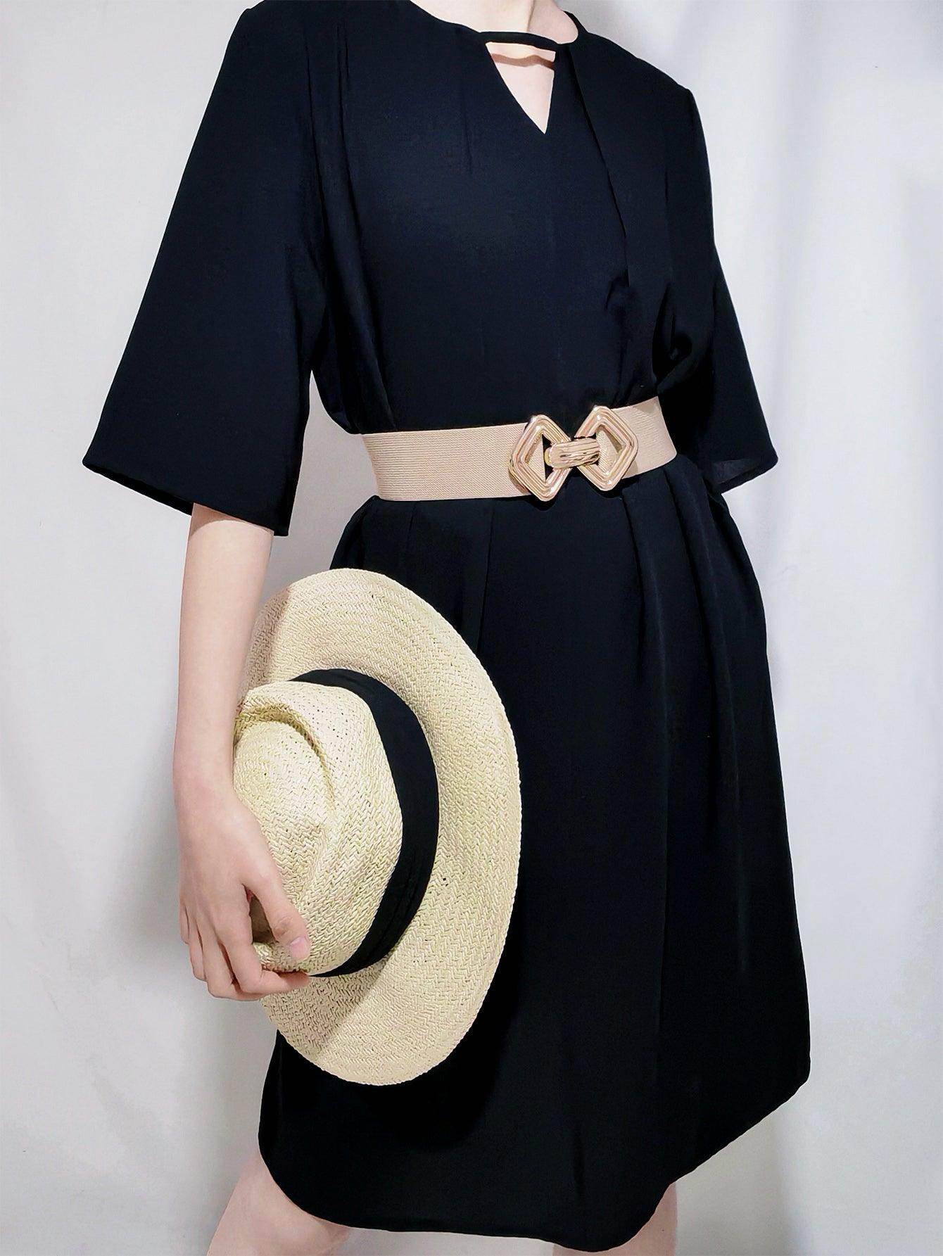 Geometric Buckle Elastic Wide Belt for Stylish Comfort - Selvanelle