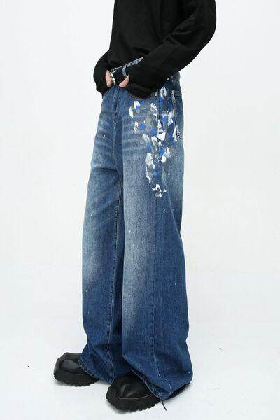 Watercolor Wide Leg Jeans with Pockets for Stylish Comfort - Selvanelle