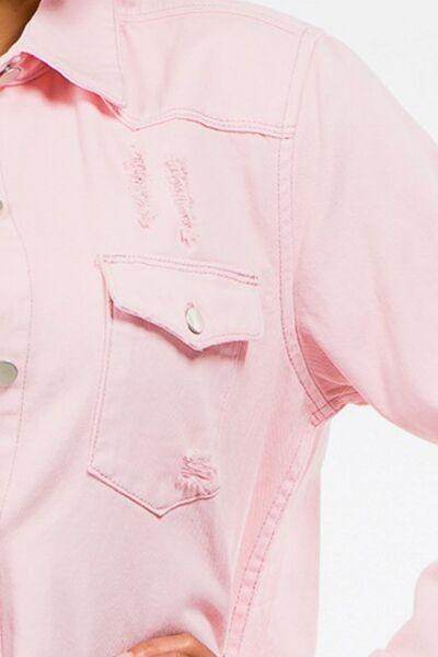 American Bazi Frayed Hem Distressed Denim Jacket for Women - Selvanelle