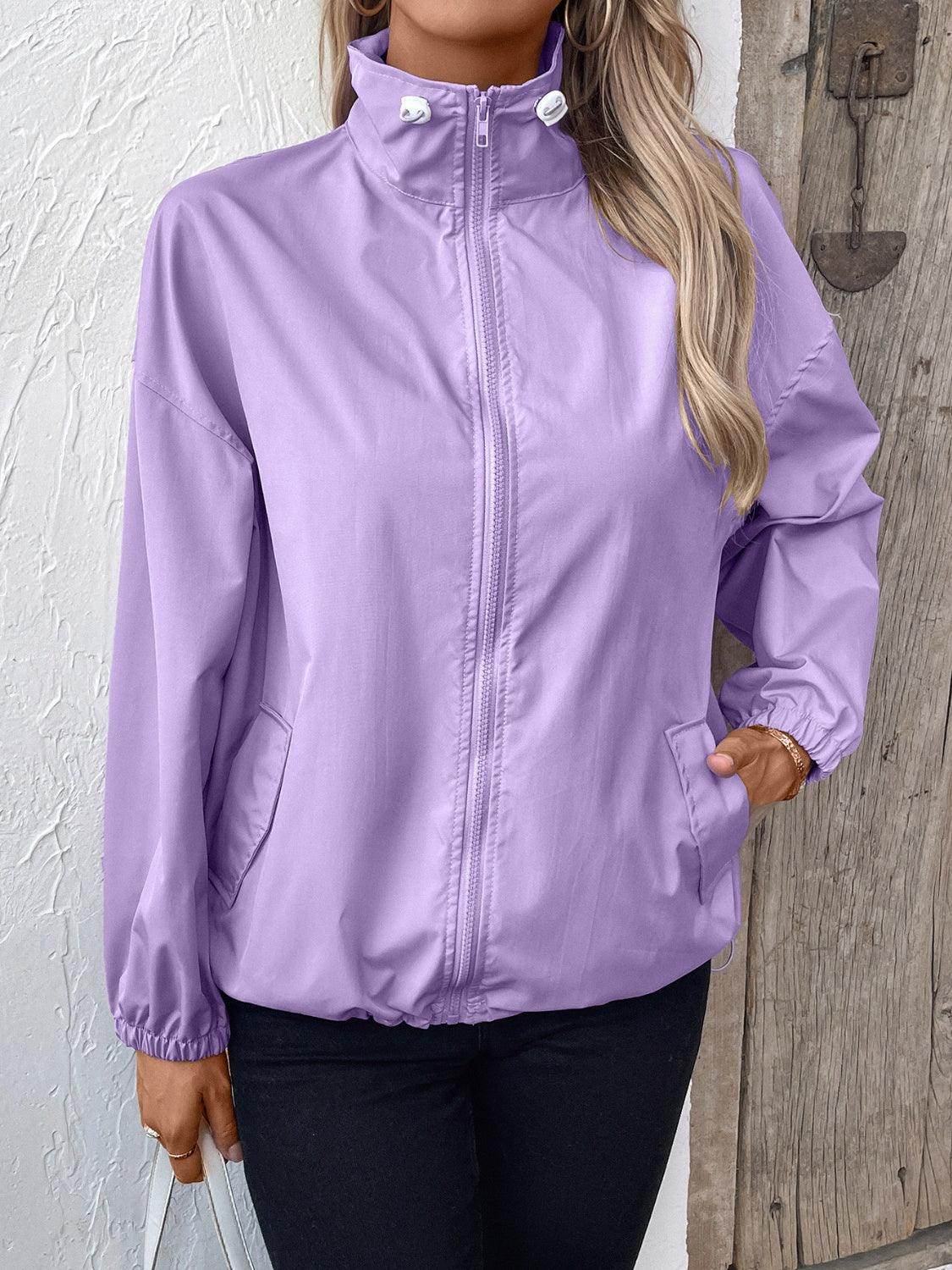 Ivy Lane Pocketed Zip Up Long Sleeve Jacket for Women - Selvanelle