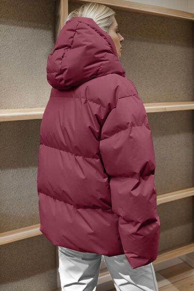 Pocketed Zip Up Hooded Puffer Jacket for Winter Comfort - Selvanelle