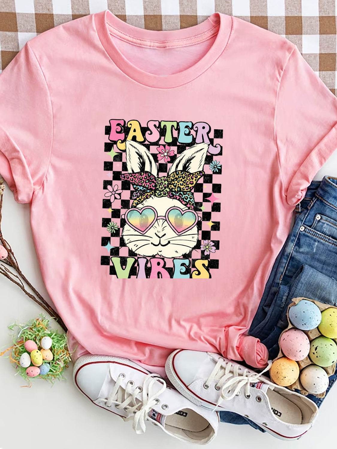 EASTER VIBES Round Neck Short Sleeve T-Shirt - Selvanelle