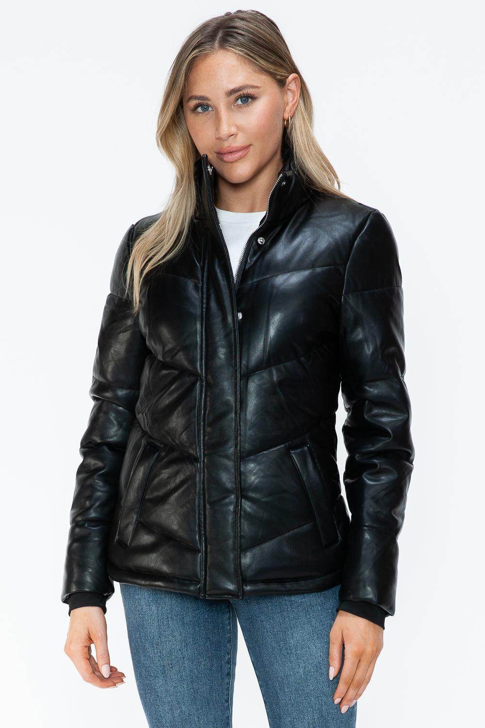 Snobbish Pocketed Zip Up Turtleneck Puffer Jacket for Women - Selvanelle