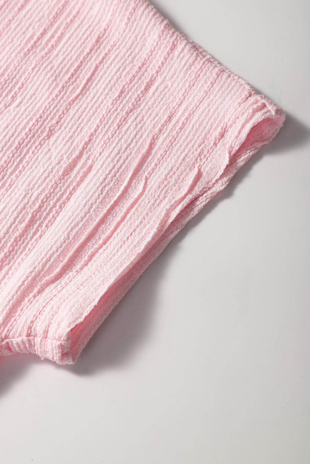 Textured Short Sleeve Top and Pocketed Wide Leg Pants Set - Selvanelle