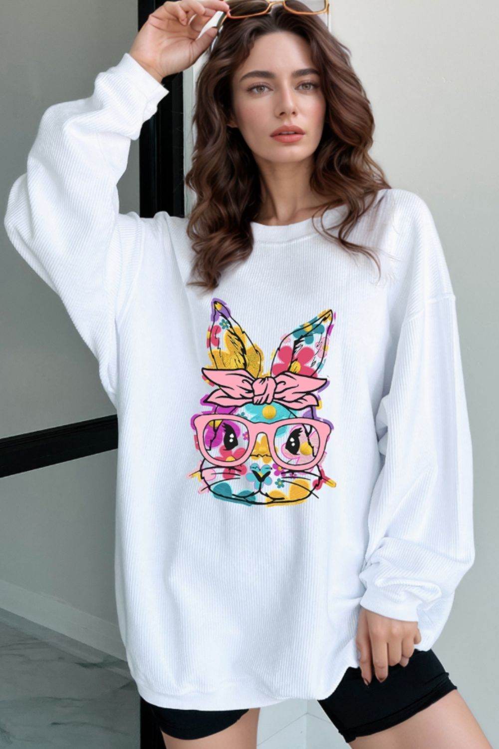 Bunny Graphic Round Neck Sweatshirt - Selvanelle