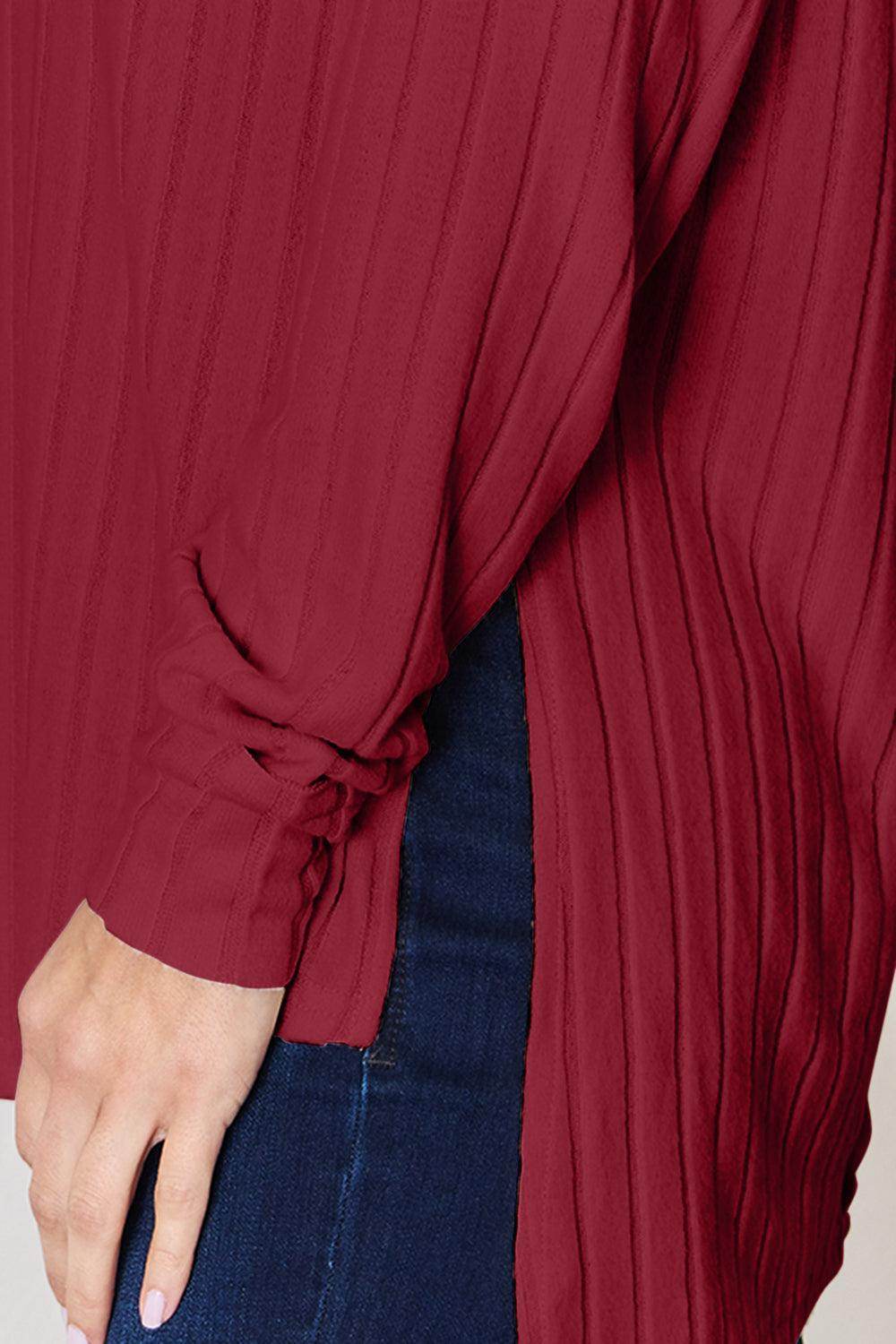 Basic Bae Full Size Ribbed Round Neck Slit T-Shirt for Women - Selvanelle