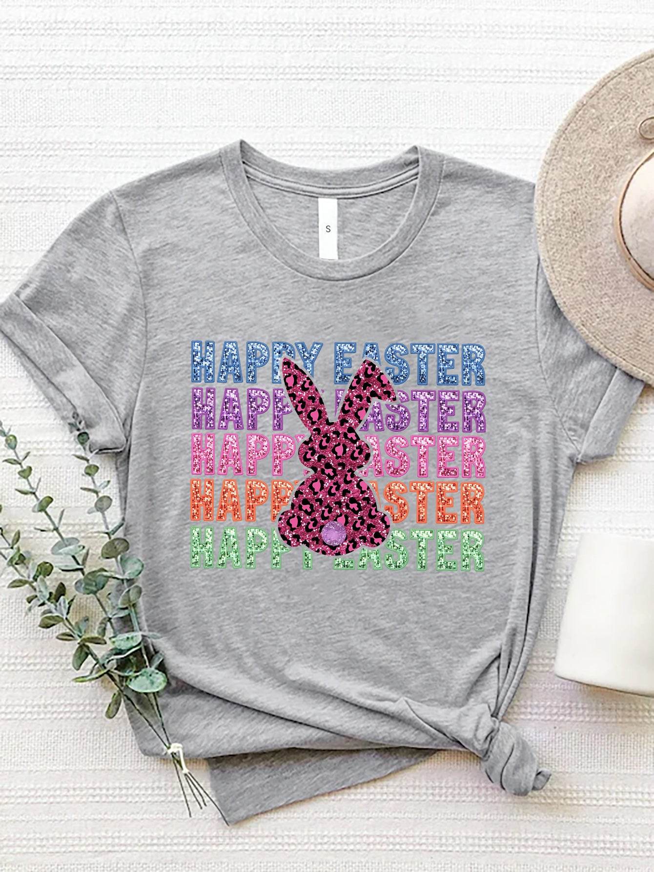 HAPPY EASTER Round Neck Short Sleeve T-Shirt - Selvanelle