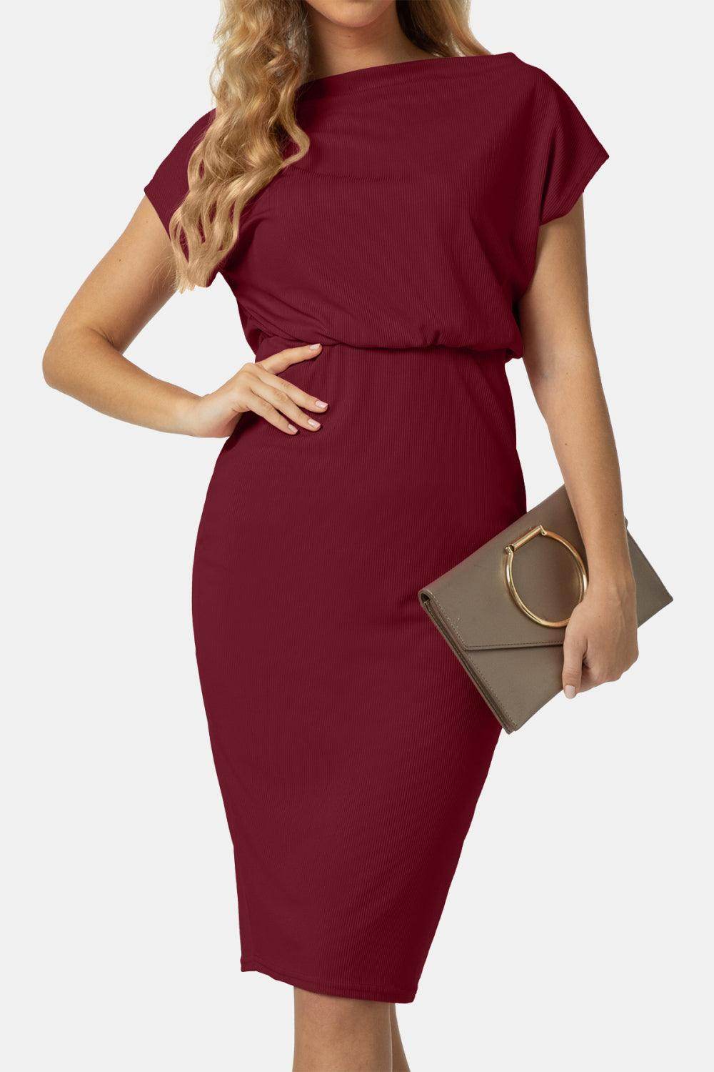 Boat Neck Short Sleeve Knee-Length Dress for Women - Selvanelle