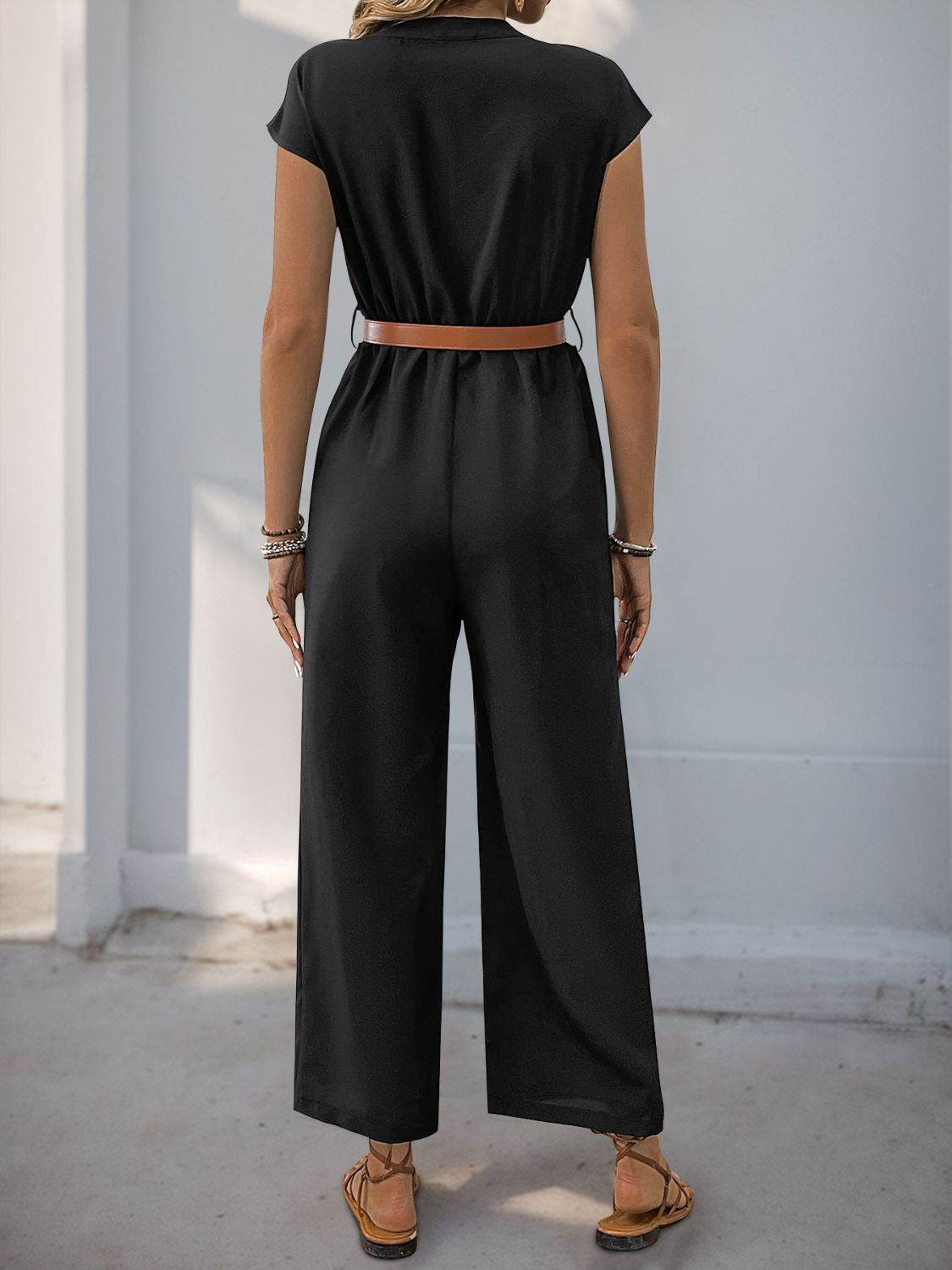 Perfee Notched Wide Leg Jumpsuit - Selvanelle