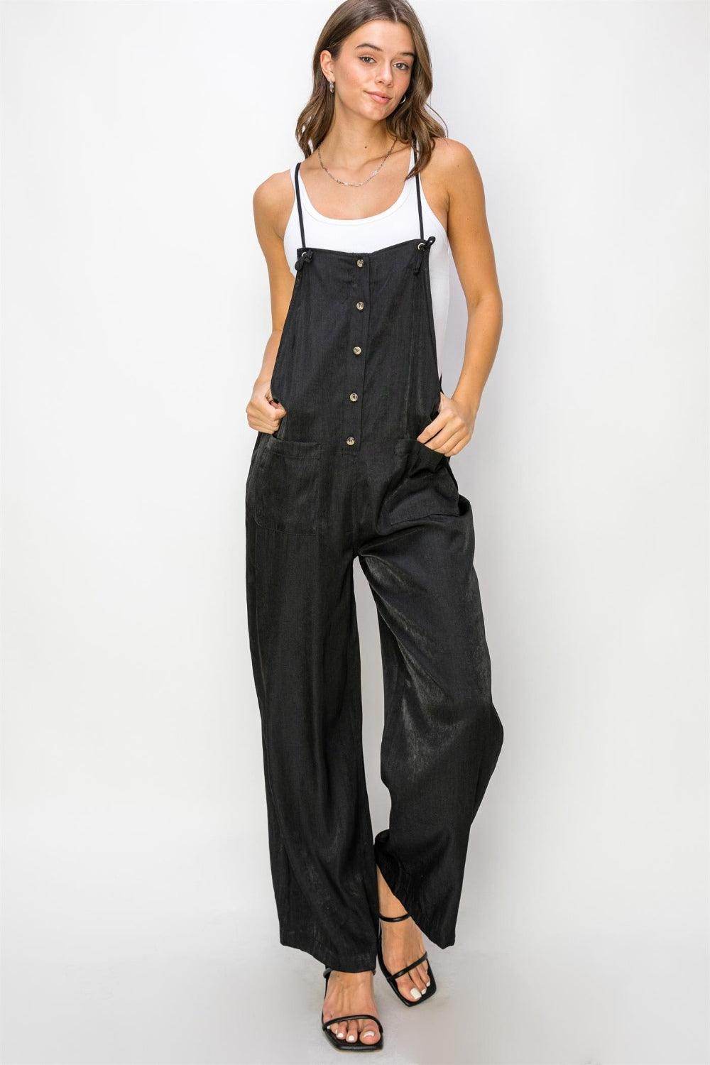 HYFVE Half Button Sleeveless Straight Jumpsuit for Women - Selvanelle