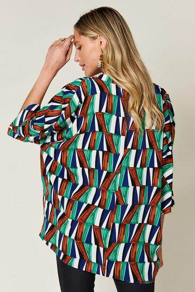 Double Take Full Size Geometric Notched Dolman Sleeve Top - Selvanelle