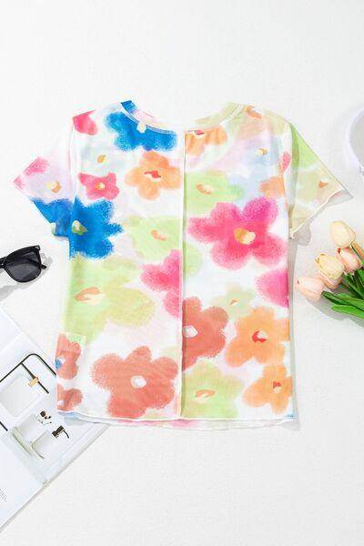 Printed Round Neck Short Sleeve Blouse for Women Fashion - Selvanelle