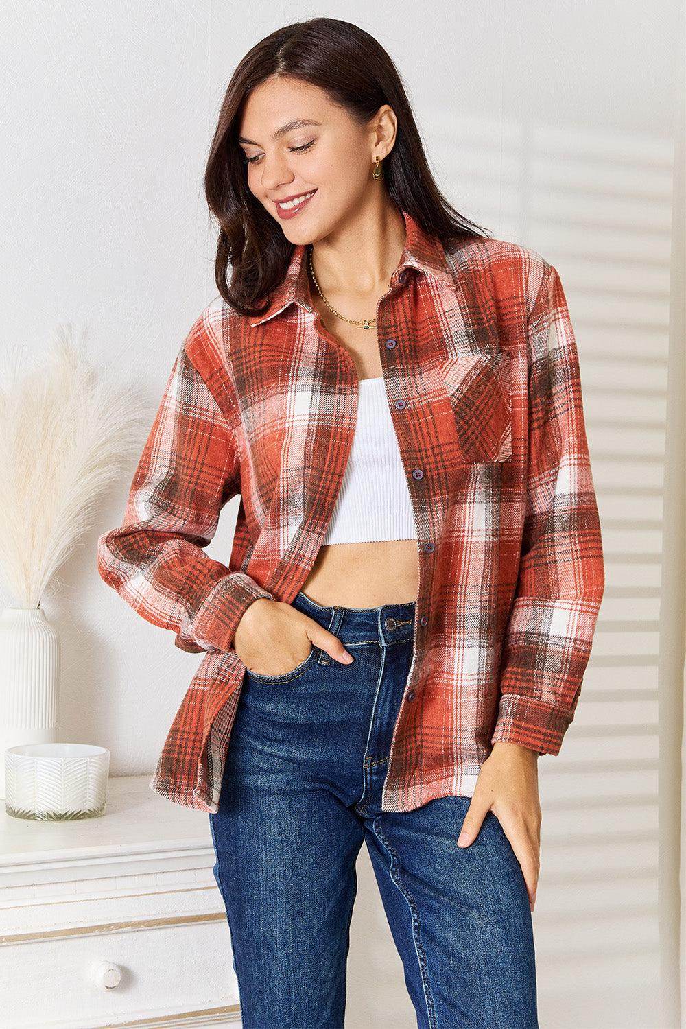 Plaid Collared Neck Long Sleeve Shirt for Stylish Outfits - Selvanelle