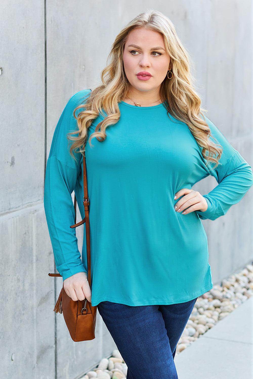 Basic Bae Full Size Round Neck Dropped Shoulder T-Shirt - Selvanelle