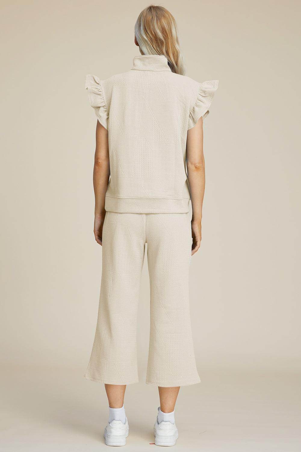 Double Take Full Size Texture Ruffle Top and Pants Set - Selvanelle