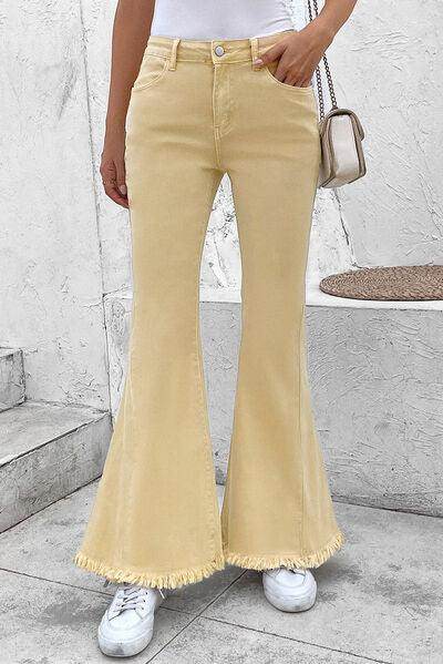 Raw Edge Mid Waist Flared Jeans for Trendy Women - Selvanelle