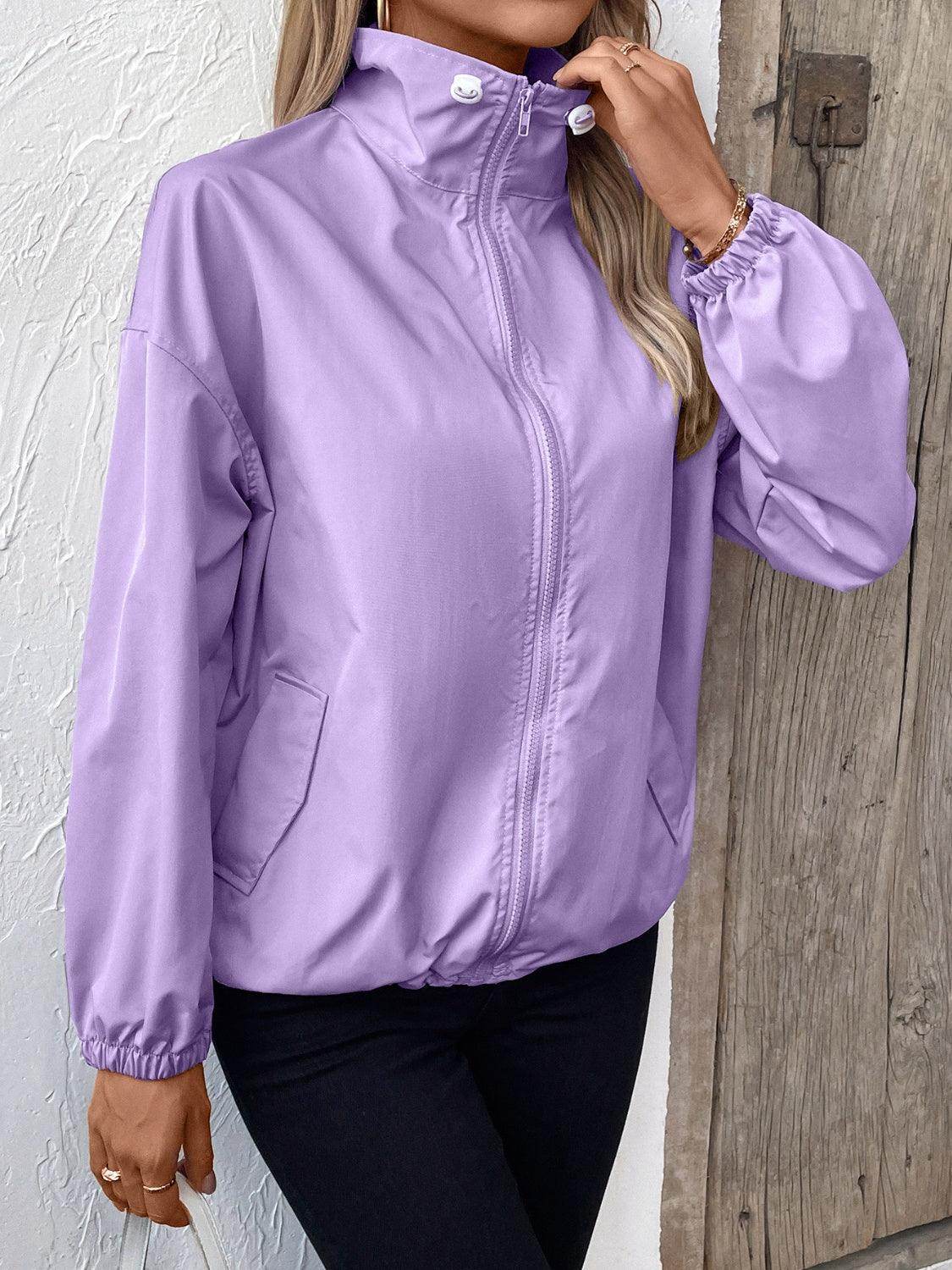 Ivy Lane Pocketed Zip Up Long Sleeve Jacket for Women - Selvanelle