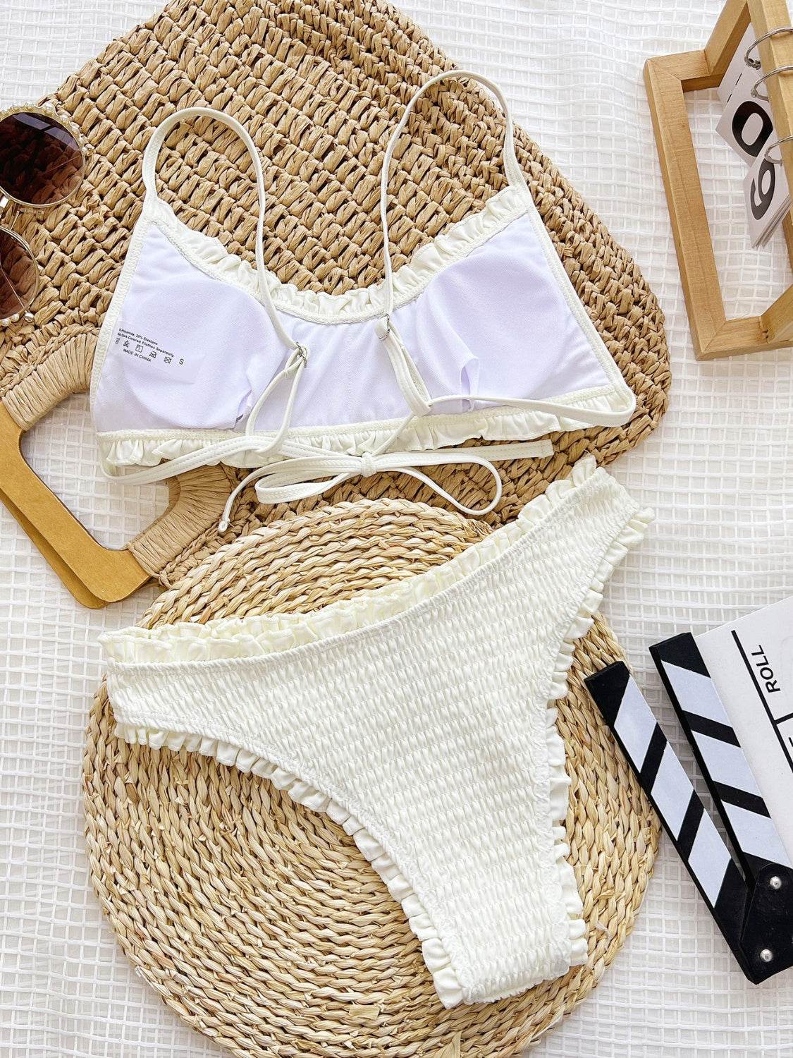 Frill Textured Spaghetti Strap Two-Piece Swim Set - Selvanelle