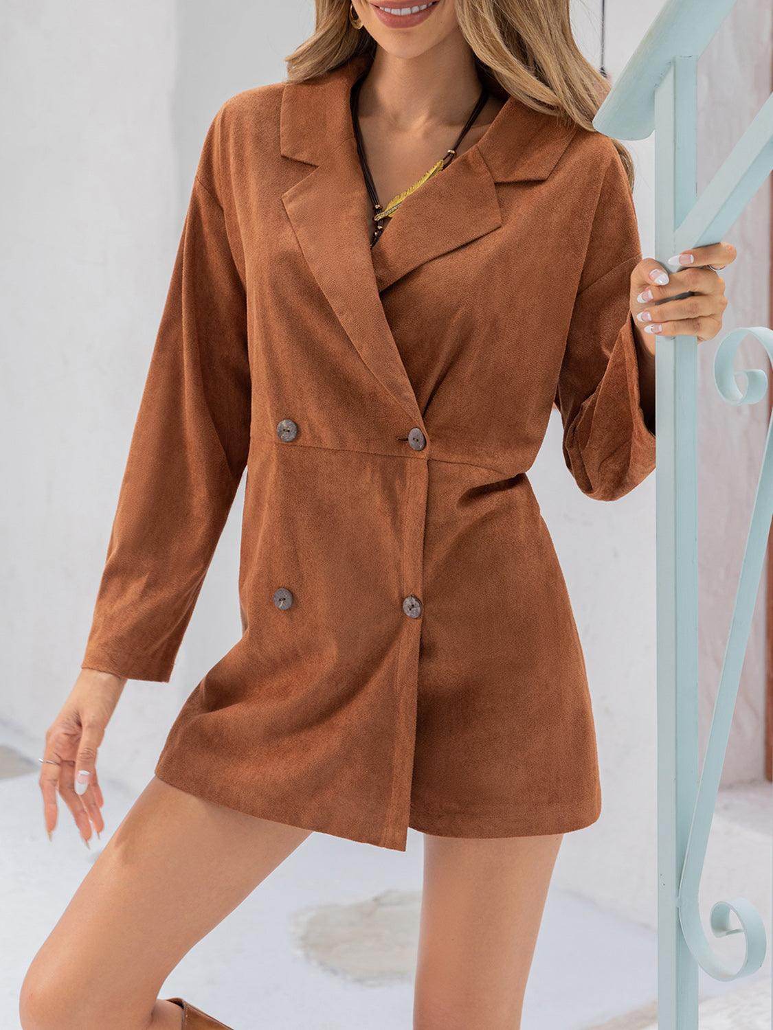 Lapel Collar Long Sleeve Romper for Stylish Comfort - Selvanelle