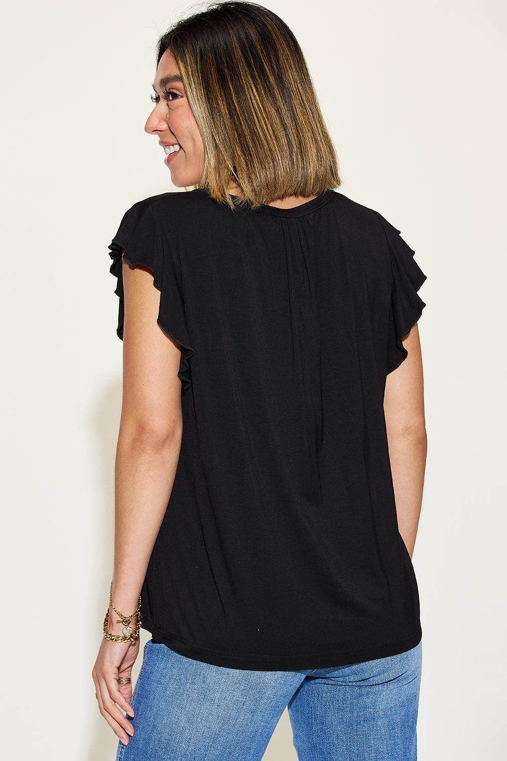 Basic Bae Full Size Bamboo Notched Ruffled T-Shirt - Selvanelle