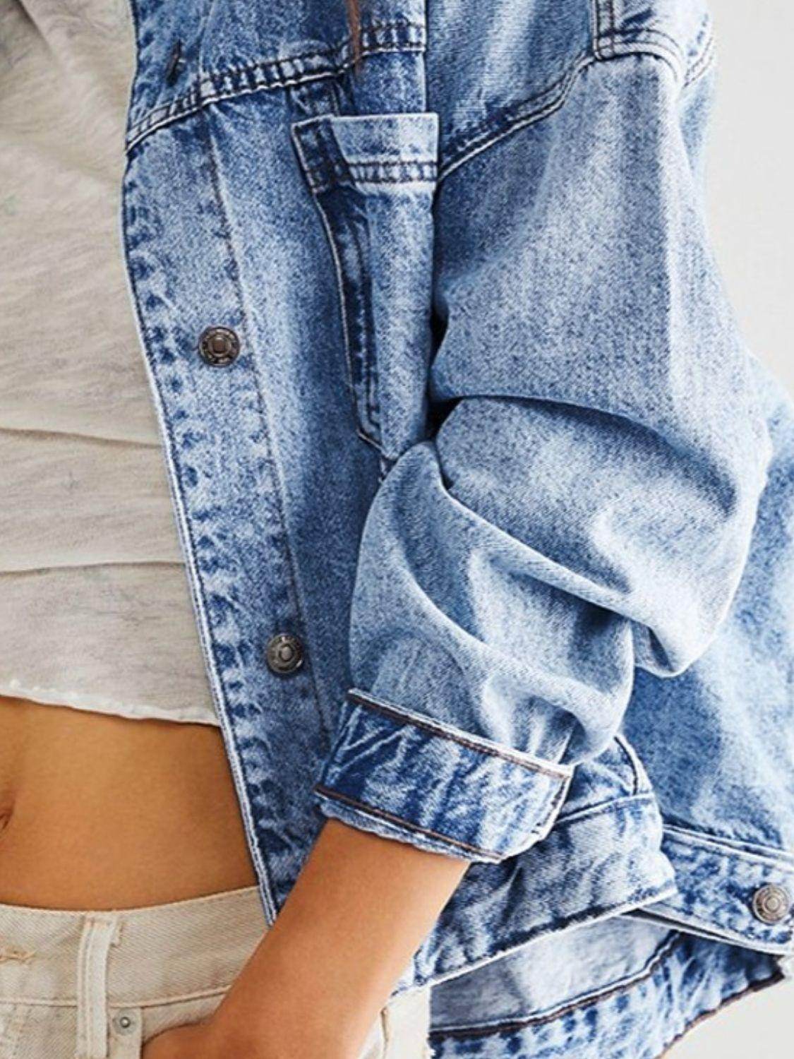 Stylish Pocketed Button Up Denim Jacket for Women - Selvanelle