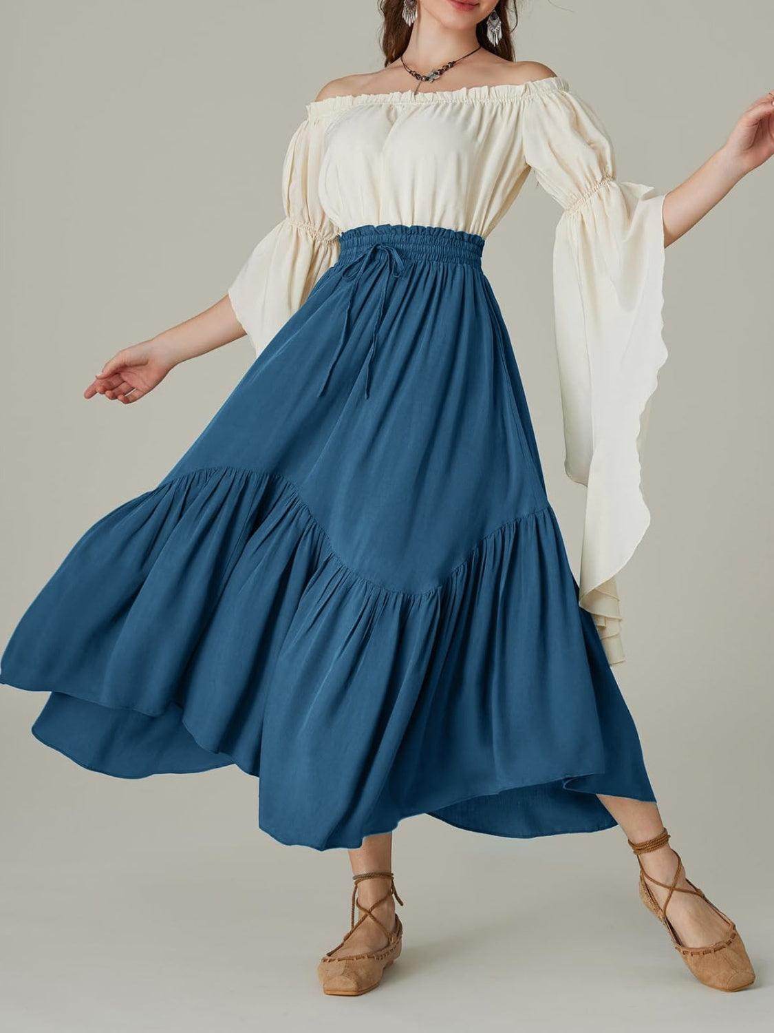 Smocked Waist Band Ruched Layered Skirt for Women Fashion - Selvanelle