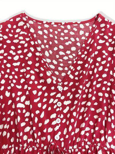 Printed V-Neck Short Sleeve Mini Dress for Women - Selvanelle