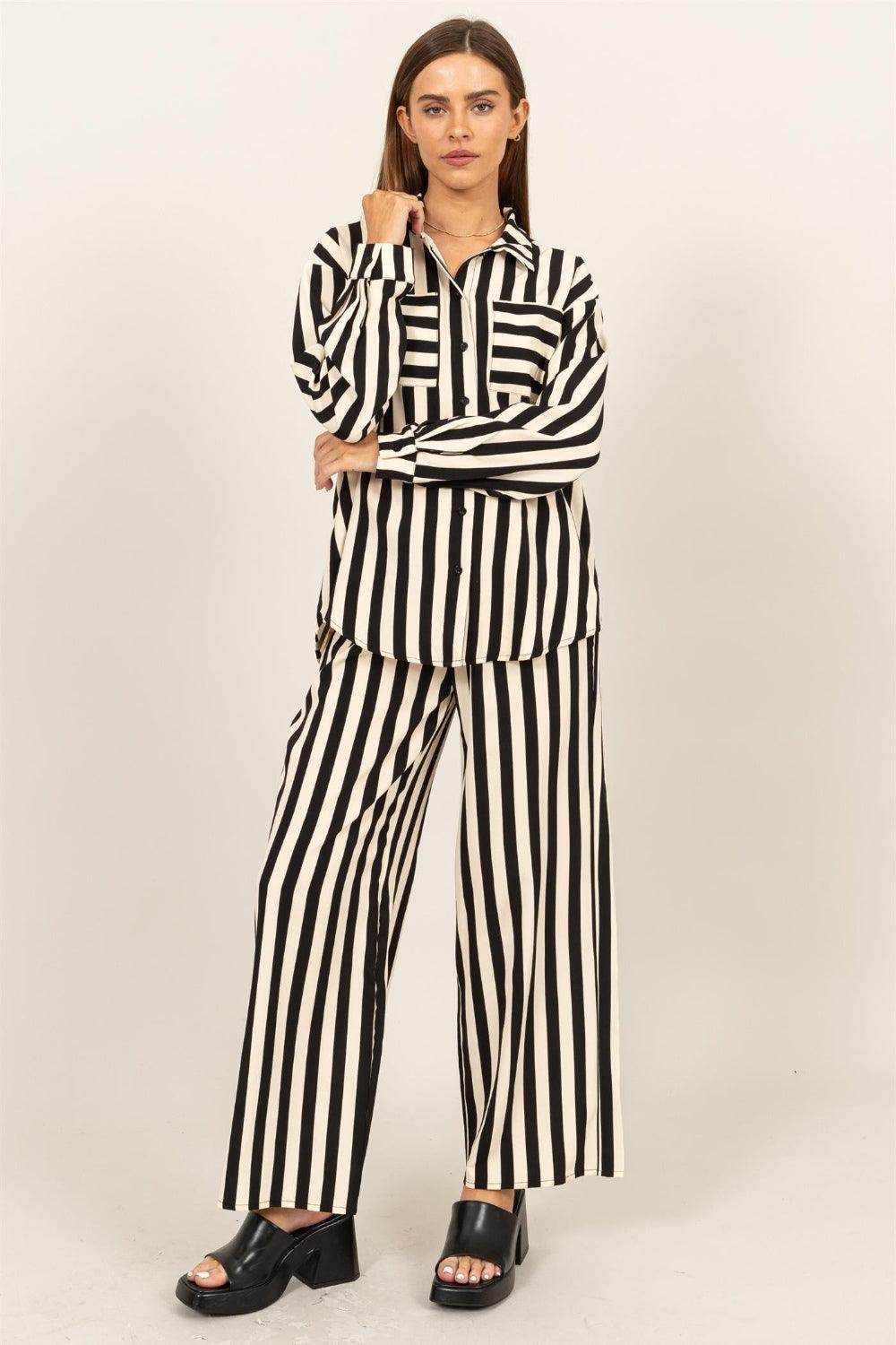 HYFVE Striped Button Up Shirt and Pants Set for Women - Selvanelle