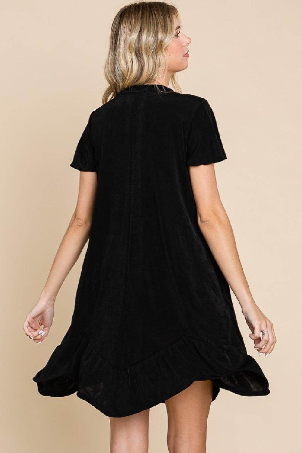 Culture Code Full Size Short Sleeve Ruffled Asymmetric Hem Dress - Selvanelle