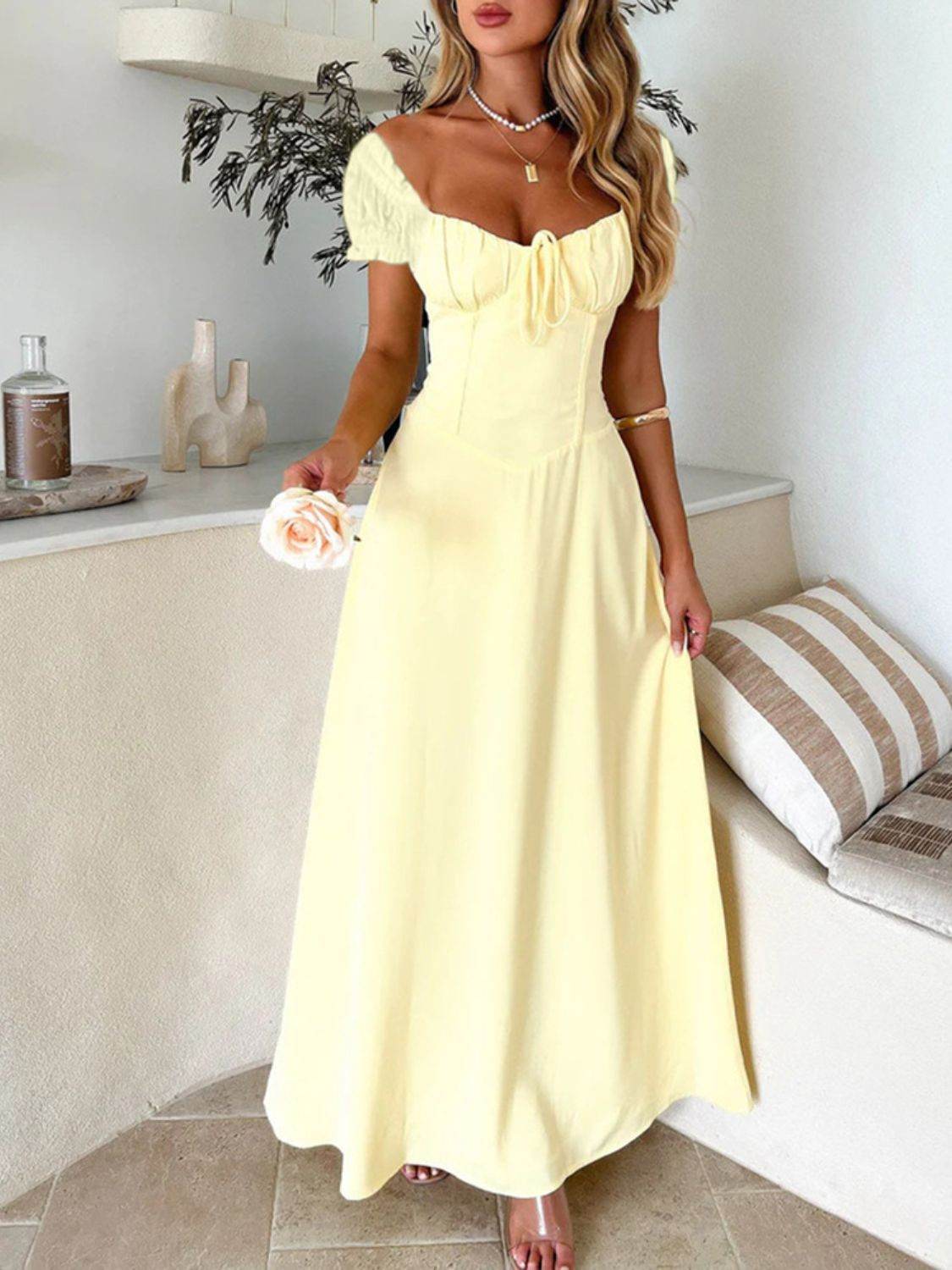 Devine Sweetheart Neck Short Sleeve Maxi Dress - Selvanelle