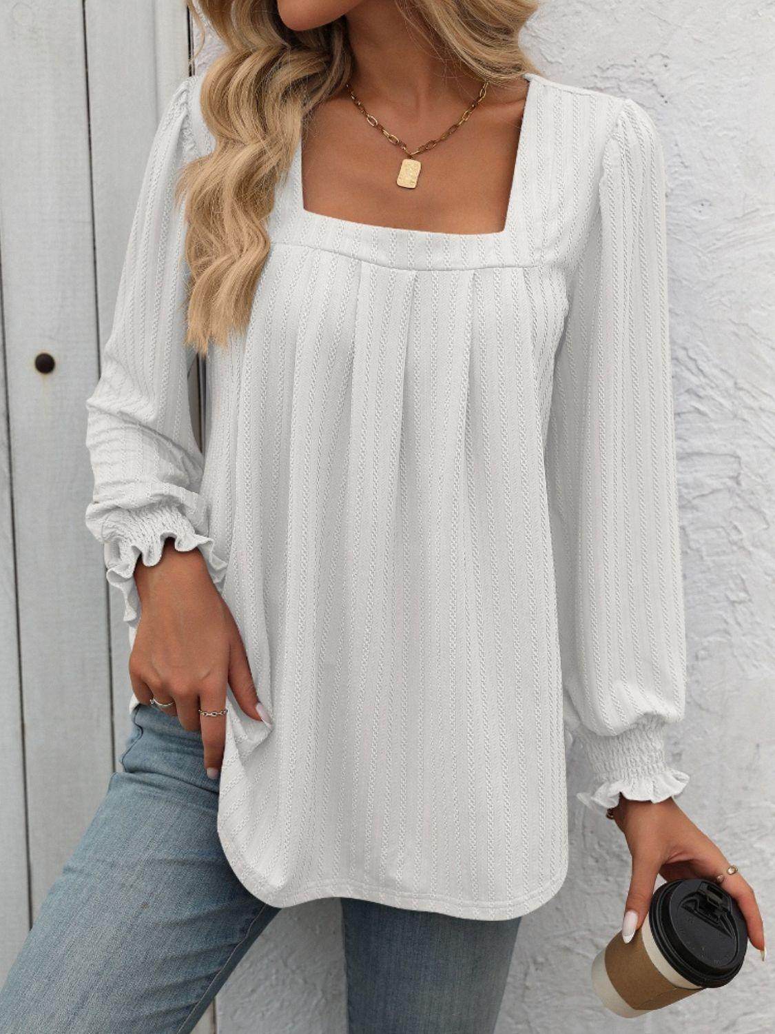 Mandy Square Neck Long Sleeve Top for Stylish Comfort - Selvanelle