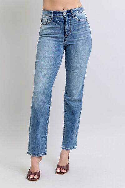 Judy Blue Full Size Run Vintage Wash Thermal Straight Jeans - Selvanelle