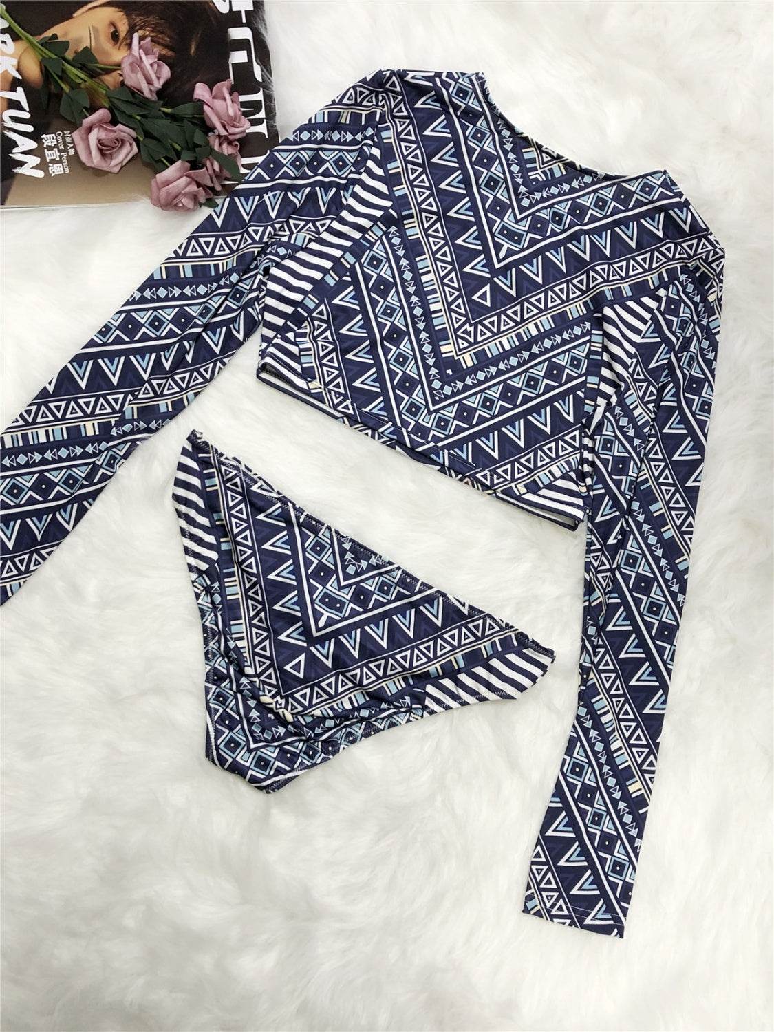 Printed Long Sleeve Top and Brief Swim Set - Selvanelle
