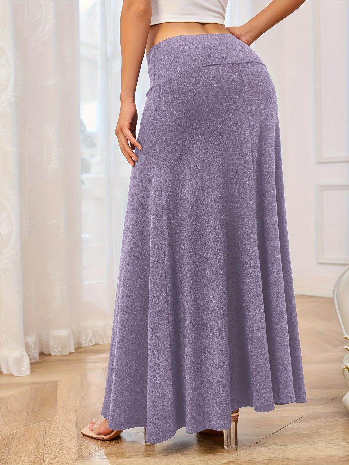 Solid Elastic Waist Maxi Skirt for Comfortable Everyday Wear - Selvanelle