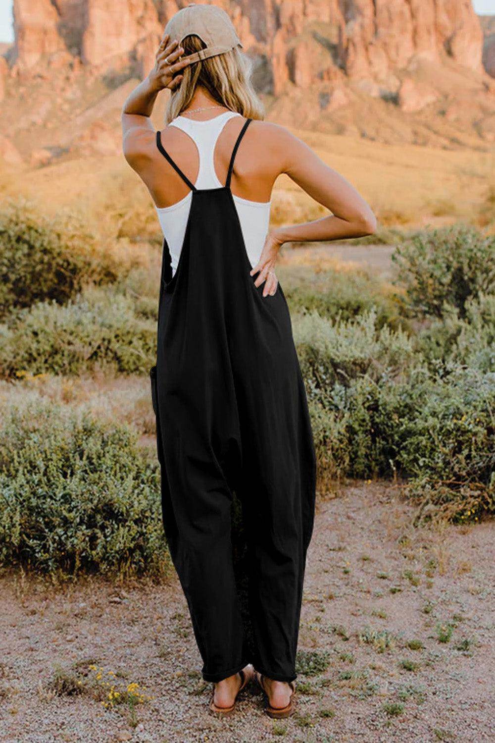 Double Take Full Size V-Neck Sleeveless Jumpsuit with Pockets - Selvanelle